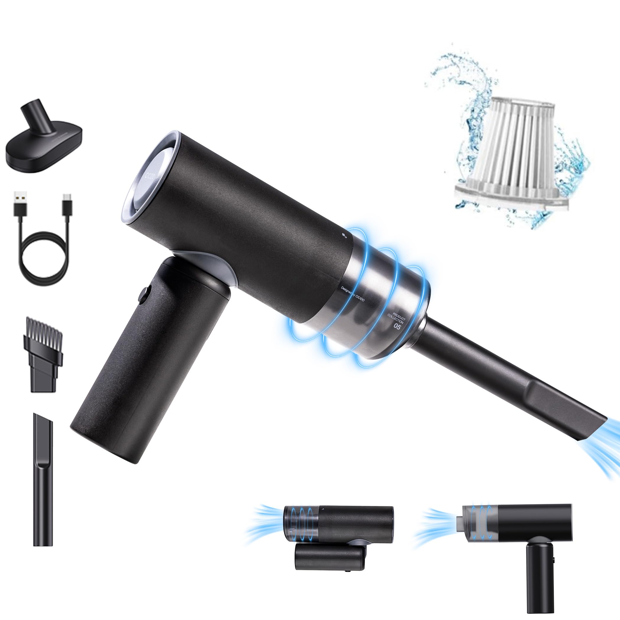 handheld vacuum cleaner cordless, mini portable car vacuum, foldable vacuum for keyboard, car, office, home pet hair, travel cleaning, usb rechargeable (black)
