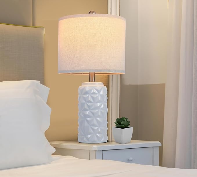 WEITERS Triangle 22 inch Ceramic Table Lamp White Beside Lamps for Bedroom Living Room Modern Farmhouse Nightstand Lamp for End Table Office Dorm photo 2