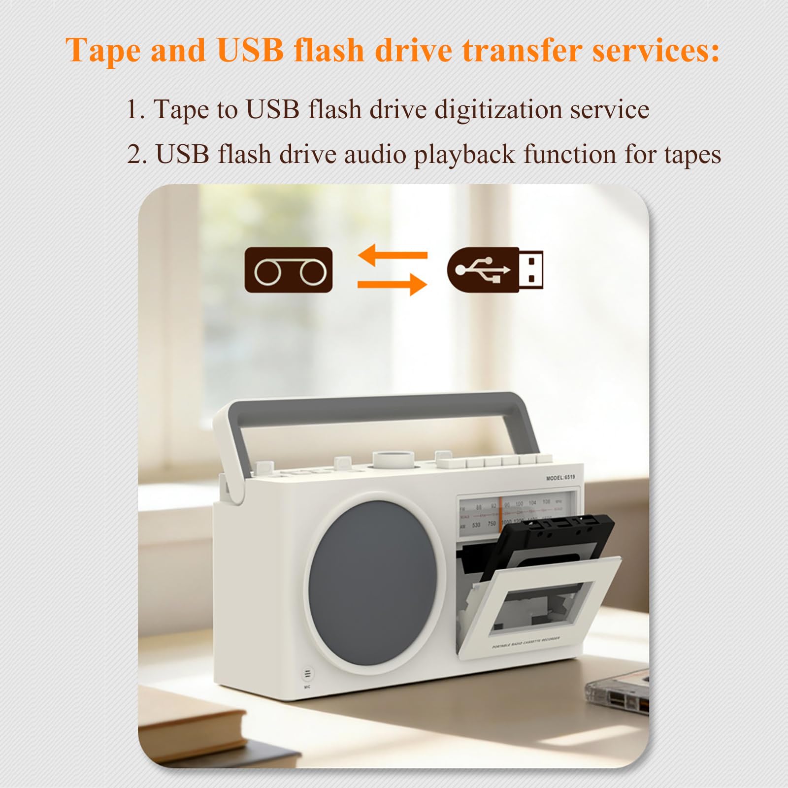 Lettore di cassette Bluetooth, radio e registratore nostalgici, riproduzione USB, trasferimento di cassette, supporta formati MP3/WMA/WAV per la riproduzione e la registrazione di musica