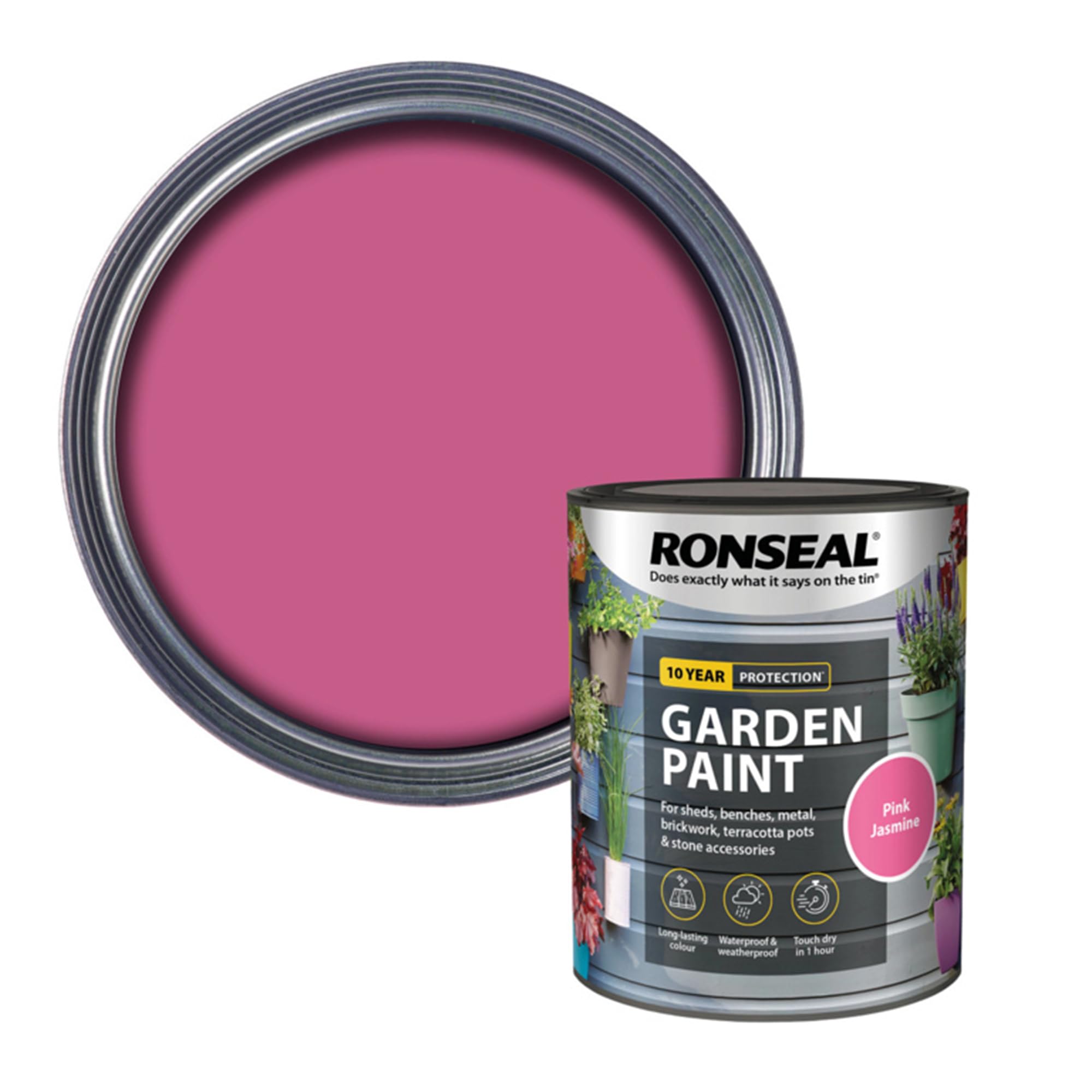 AOC24 Garden Fence Paint 750ml – Multi-Surface Exterior Paint for Wood, Brick, Metal, Stone & Terracotta – Waterproof, Resists Fading, Matt Finish for Sheds, Fences, Garden Furniture Pink Jasmine