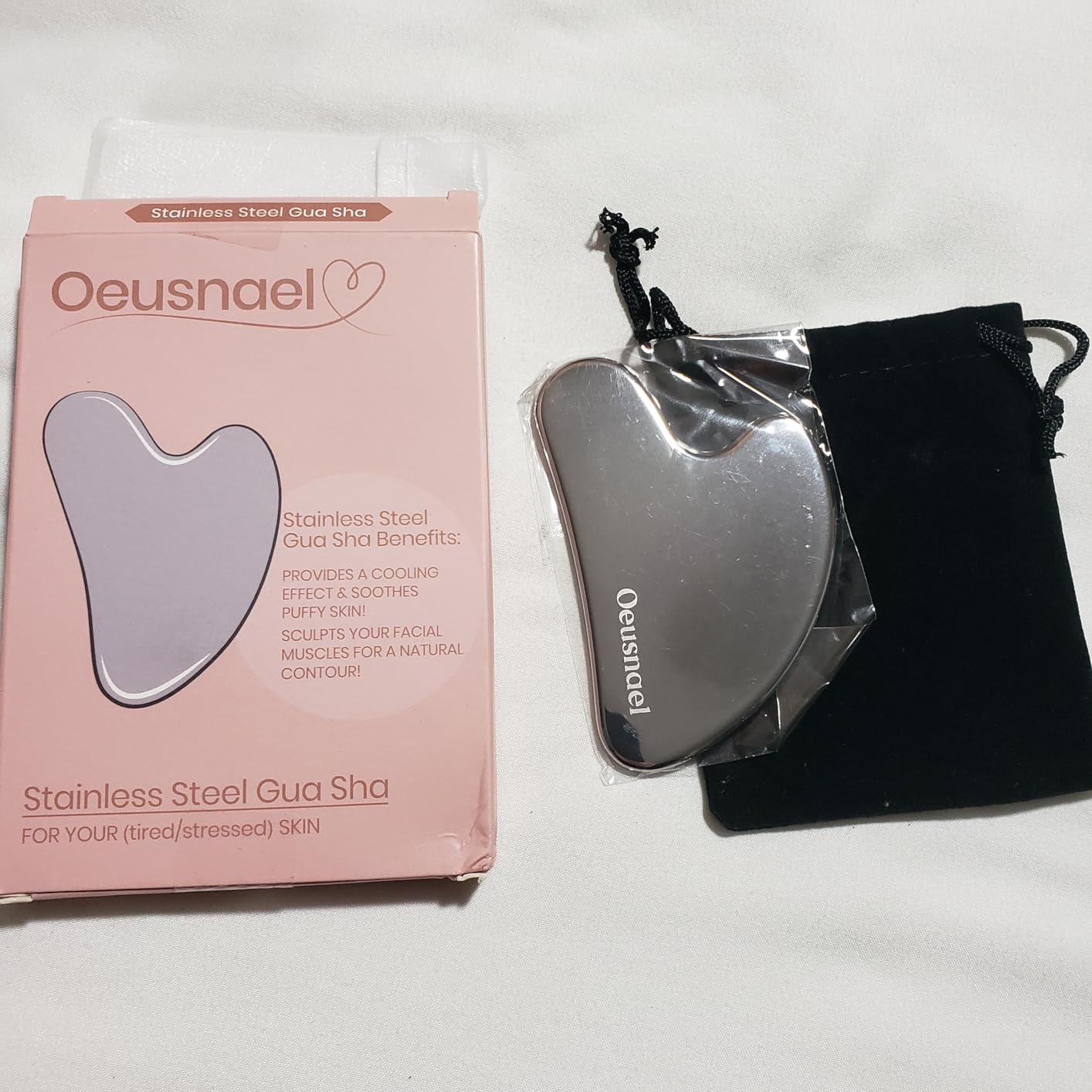 Oeusnael Stainless Steel Gua Sha Facial Tools, Lymphatic Drainage Massager for Face, Face Sculpting & Jawline Shaper, Puffiness Reducing, Neck Body Guasha Tool, Skin Care Men with Pouch