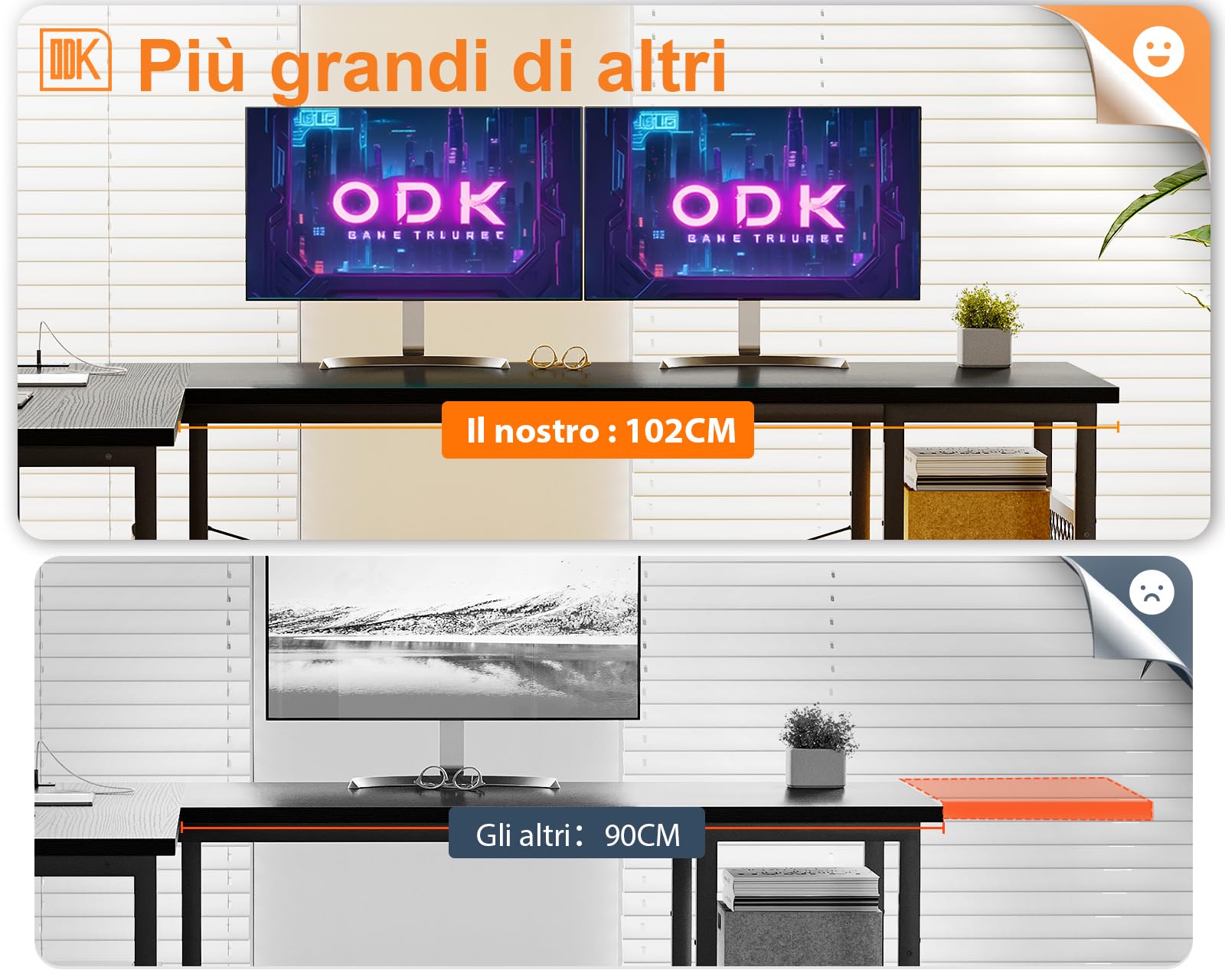 ODK Scrivania Gaming ad L con Design Reversibile, Scrivania con Ampio Spazio di Archiviazione, Scrivania ad Angolo con 2 Prese e 2 Porte USB, Bianco, 150×102 cm