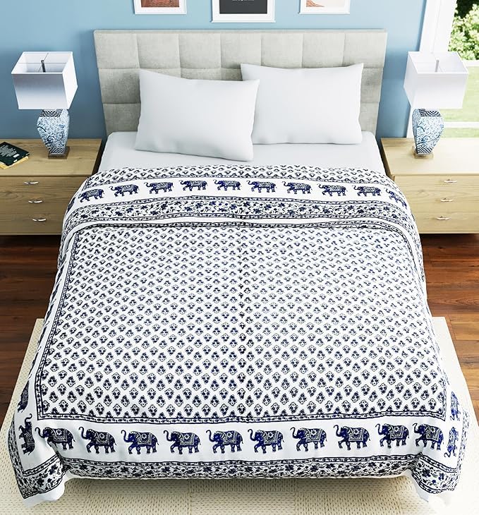 Image of EMIOUR 400 TC Pure Cotton Soft Jaipuri AC Quilt /Razai /Rajai Floral Print,Jaipuri razai Double Bed for Winter Printed (Design 9, Double Bed)