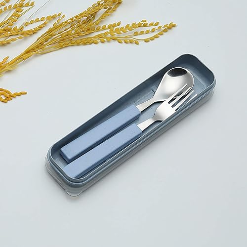 Vista 5 de VANRA Juego de cubiertos de 2 piezas para niños de acero inoxidable 18/10, juego de cubiertos plateados, cubiertos de plata, utensilios de cena, Azul