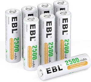 EBL AA Batteries Rechargeable - 1.2V Ni-MH Double A Batteries - 2500mAh Pre-Charged Battery AA 8-Pack