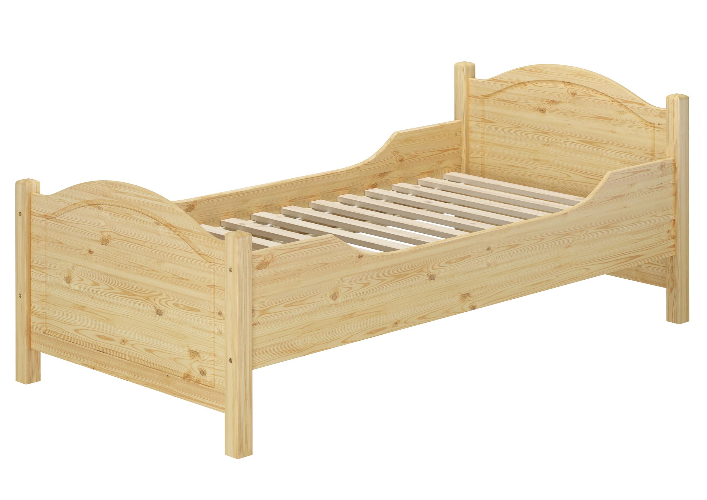 Erst-Holz Seniorenbett extra hoch, 100x200 cm – Massivholz aus Kiefer, Rollrost inklusive