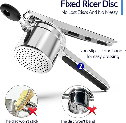 Miniatura 4 de Ricer de patatas, Ricer para puré de papas, 15.2 oz Heavy Duty Potato Ricer de acero inoxidable para hacer puré de papas esponjoso, triturador de