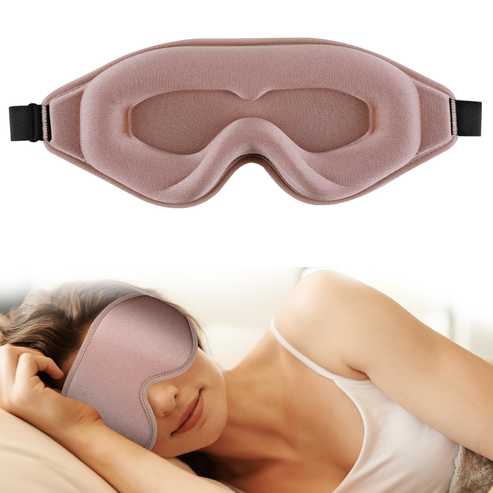 WLLHYF Antifaz para dormir de seda 3D estéreo para dormir profundo, cómodo ajustable, bonito bloqueo, cubierta ligera para los ojos para hombre y mujer que duermen toda la noche (oro rosa)
