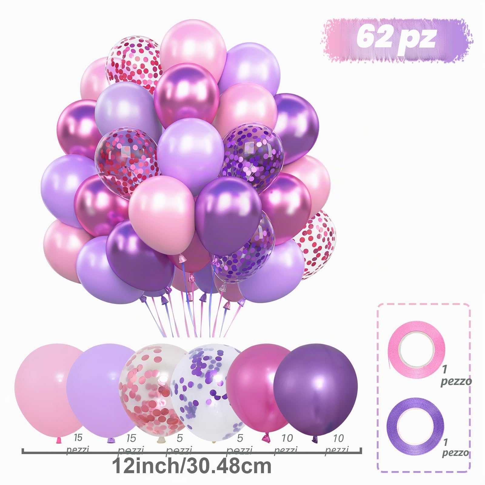 Palloncini Compleanno Rosa Viola, 62 Pezzi Kpop Compleanno Lilla, Palloncini Unicorno Lilla con Viola Metallizzati per Decorazioni K Pop Compleanno Unicorno Bambina Baby Shower, 12 Pollici