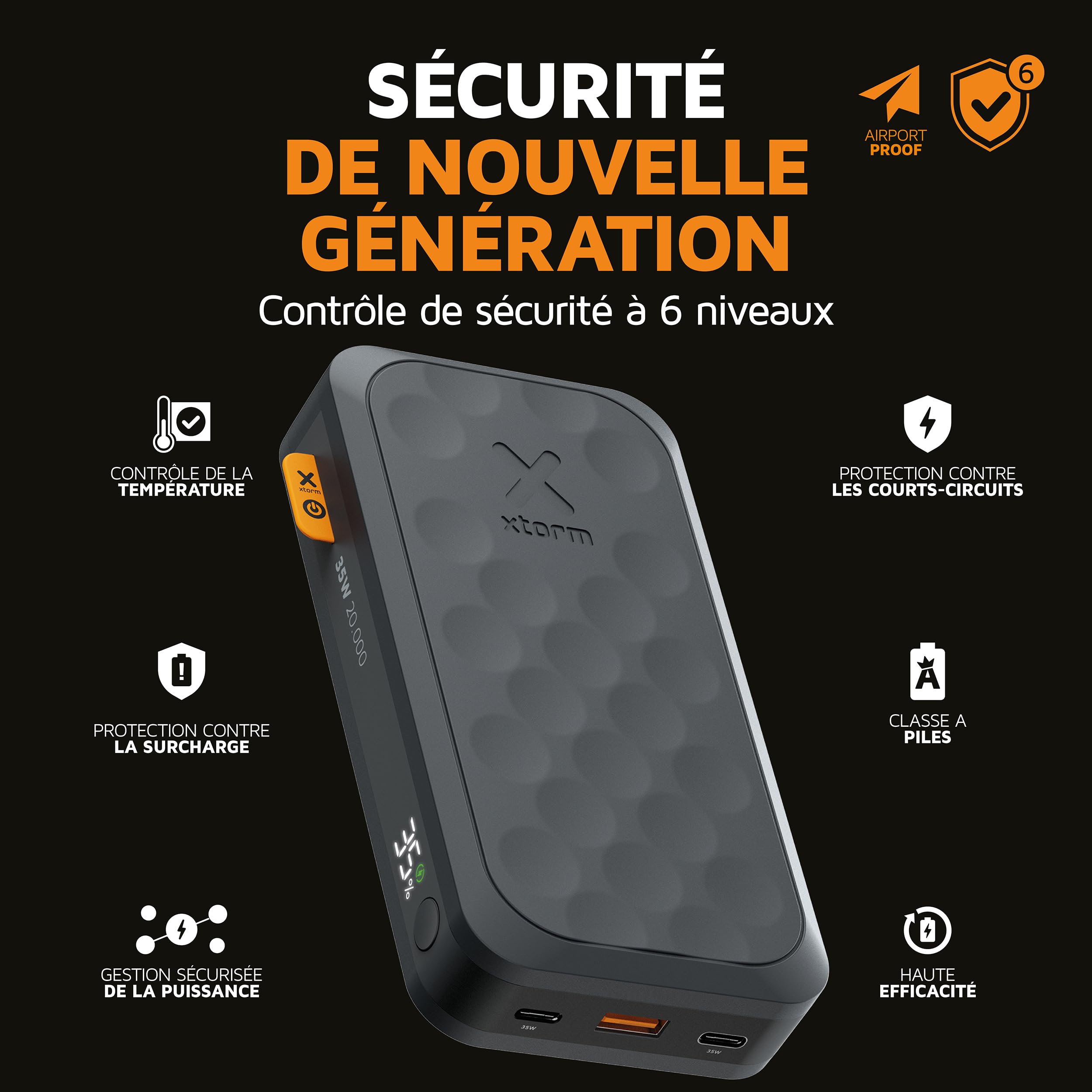 Xtorm Fuel Series 5 Powerbank 67W 27 000mAh, 2X USB-C PD/1x USB-A, Affichage LED, Recharge d'ordinateur Portable, Compatible avec iPhone et Samsung, Noir