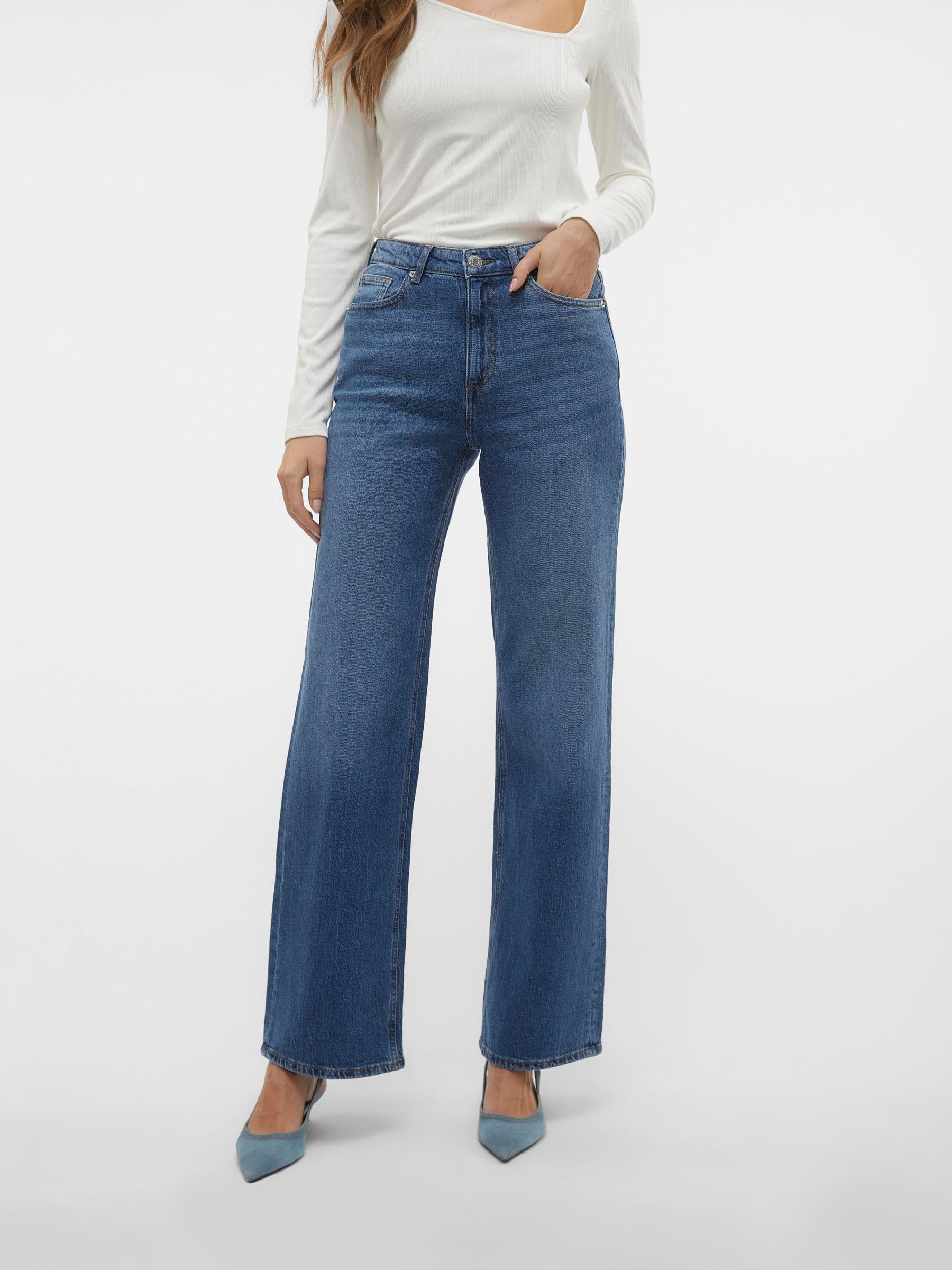 VERO MODA Jeans Wide Fit Extra Lungo, Gamba Larga e Vita Alta.