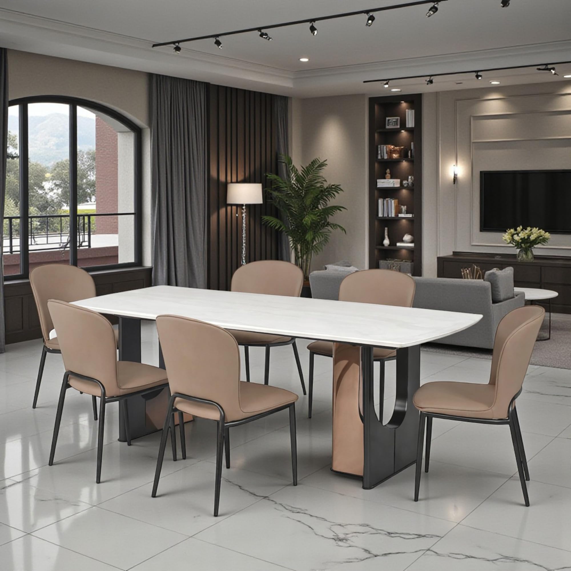 The Attic Solano Crest 6 Seater Dining Set,Caramel,Rose Gold, Gun Metal & Cream,160Cms-image-8