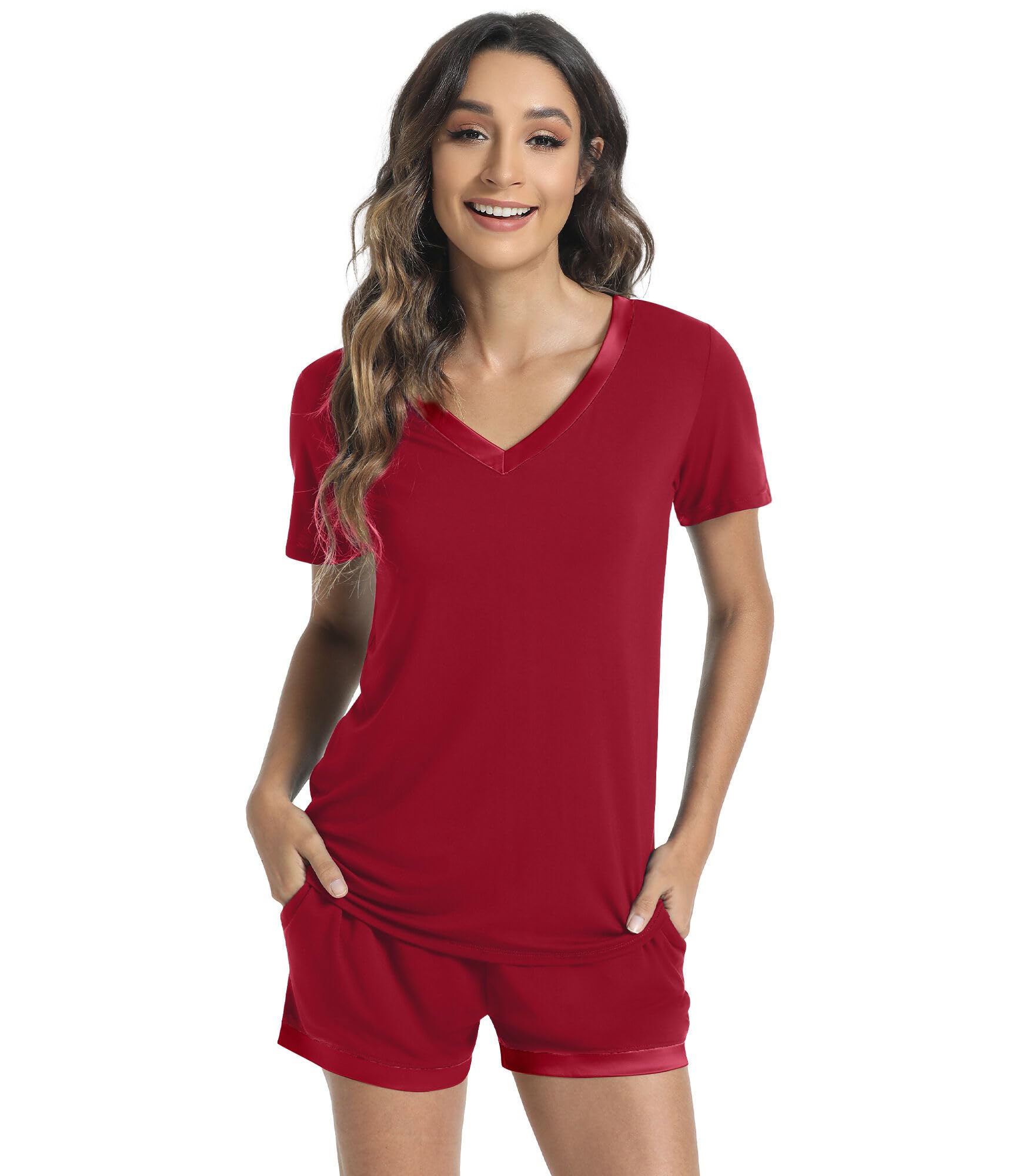 WiWi Women Bamboo Viscose Pajamas Sets Short Sleeve Cooling Sleepwear, M
