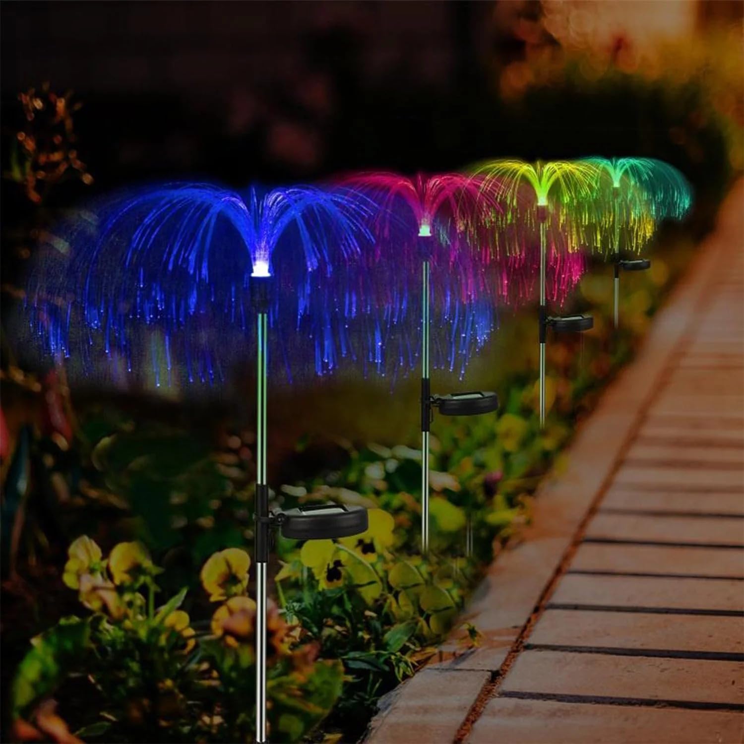 Solar Garden Lights, 7-Colour Changing LED Firework Stakes, Waterproof Outdoor Decorative Lights, 2-Pack-image-48