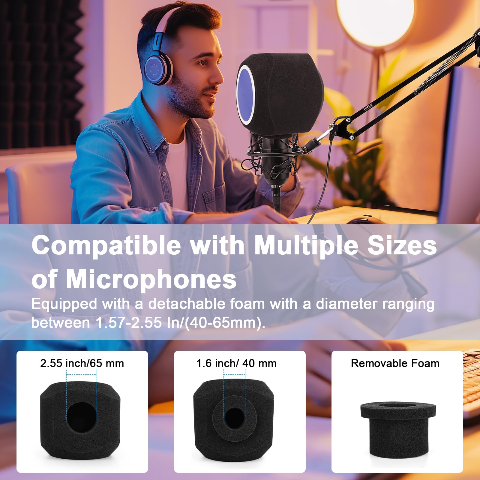 Bola de aislamiento de micrófono, filtro de aislamiento de micrófono para micrófono para reducción de ruido y reflejos, cubierta de espuma absorbente de sonido para estudios de grabación, canto,