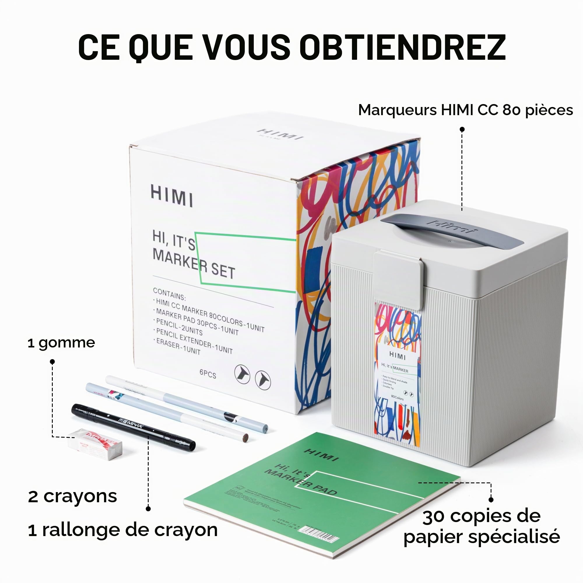 HIMI Lot de 80 marqueurs à alcool à l'odeur propre - Marqueurs à double pointe - À séchage rapide - Plume dure et douce pour l'art
