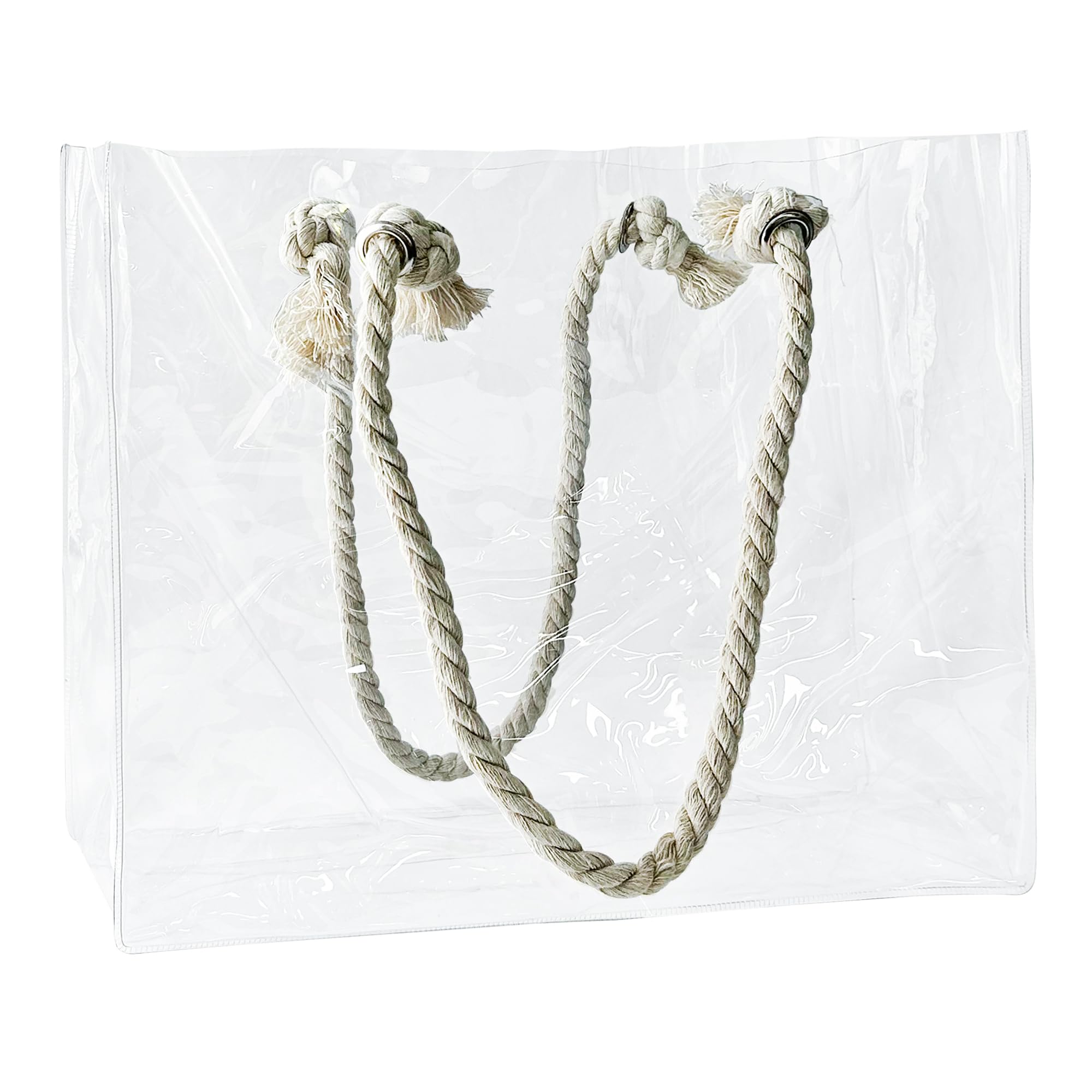 TotePrint Transparente Strandtasche Mit Geflochtenen Griffen, Wasserdicht Schulter Tote Bag, Arbeit Schulter Tote Bag 15.75'' ×11.81'' ×3.94''