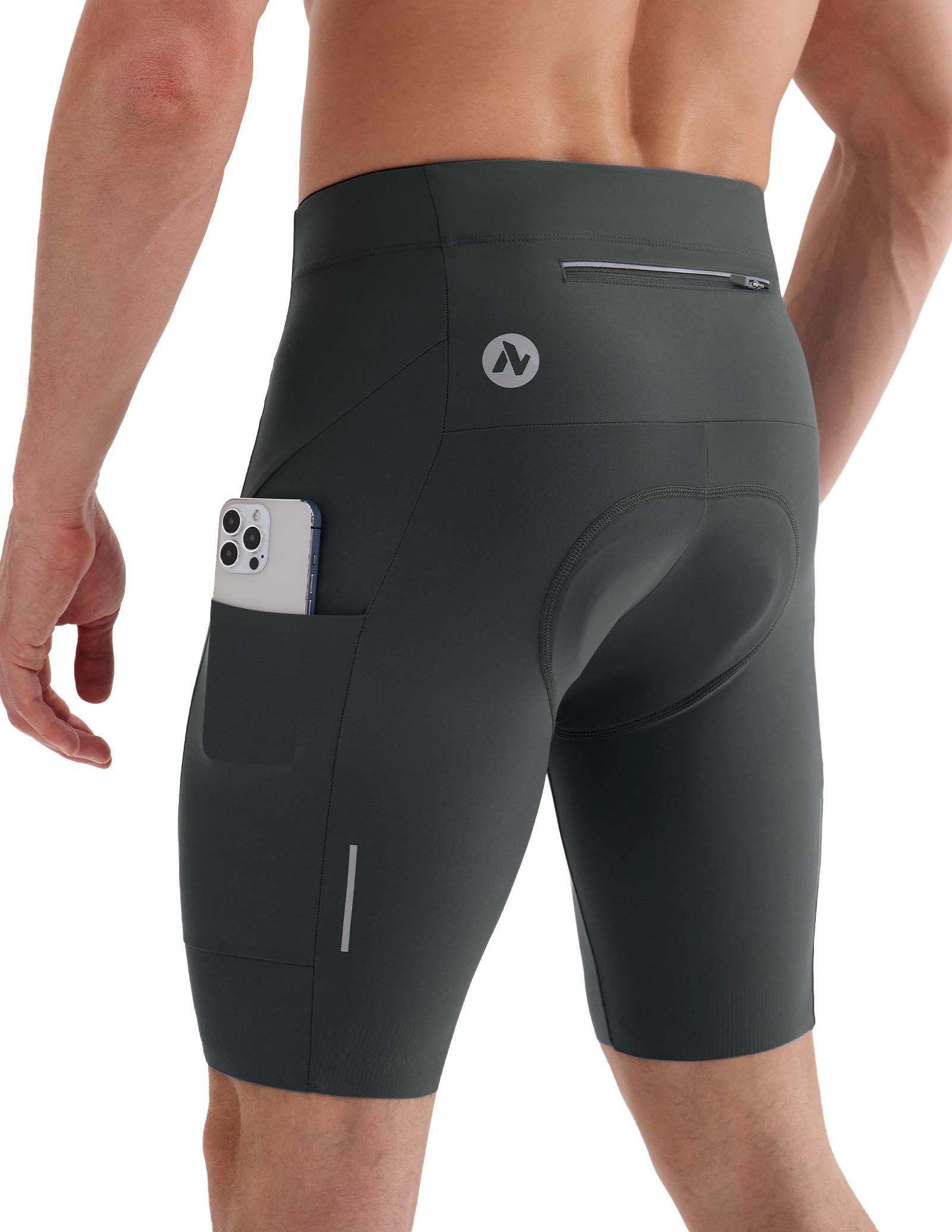 Nepest Pantaloncini da ciclismo da uomo, imbottiti, elasticizzati a 4 vie, UPF 50+ | Pantaloni da ciclismo da uomo con imbottitura, vita antiscivolo, tasche, riflettenti, traspiranti, pantaloncini da ciclismo