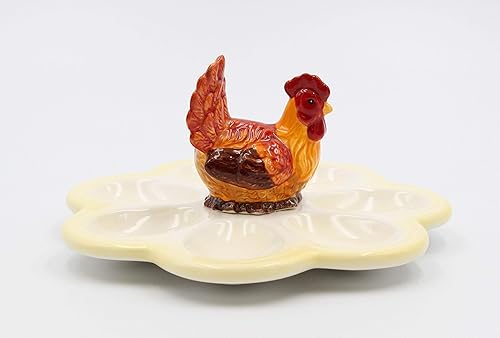 Miniatura 5 de Plato de cerámica fina para huevos de gallina gallo, 7 1/4 pulgadas de profundidad x 3-1/2 pulgadas de alto