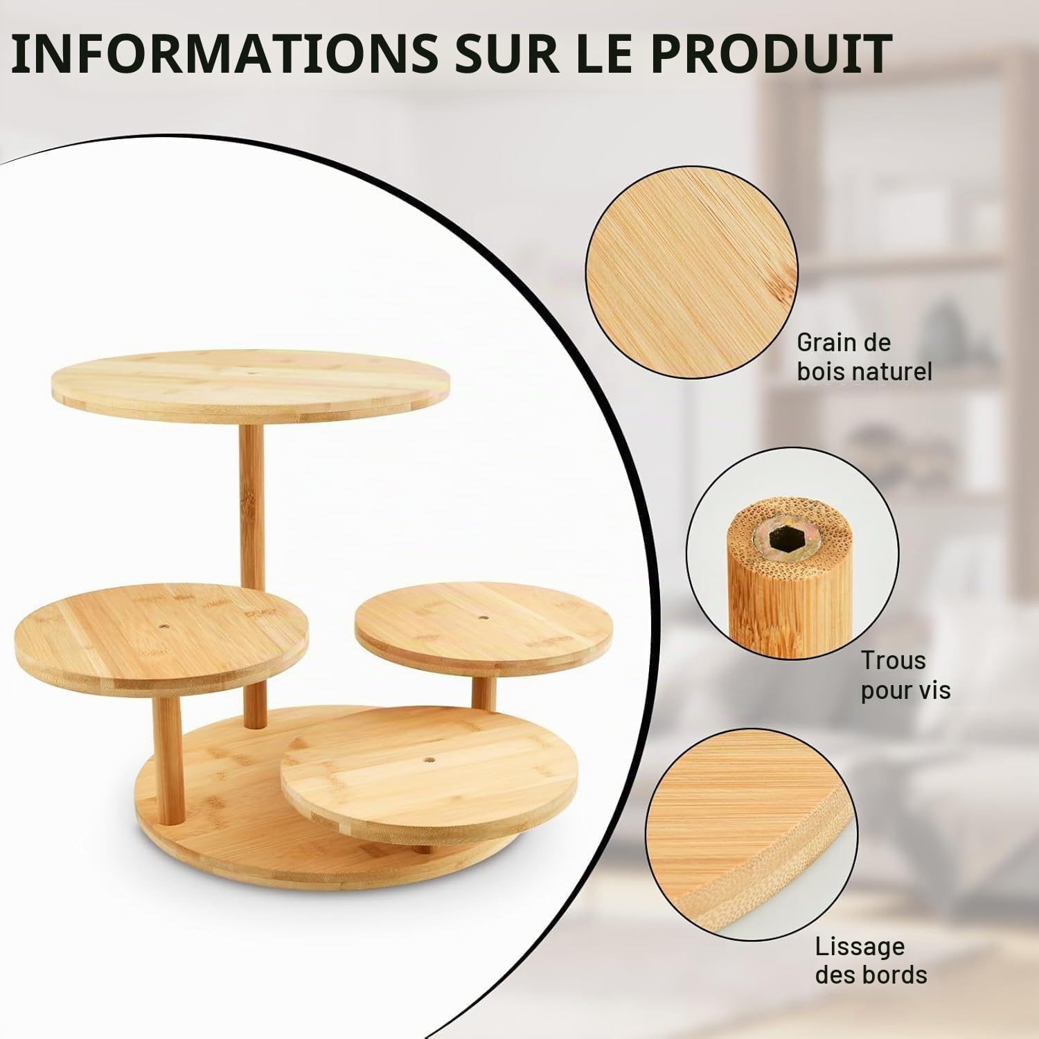 Présentoir à Cupcakes en Bois à 4 Niveaux, Presentoir a Gateau, Présentoir à Pâtisseries, Support à Dessert en Bois, Presentoir Aperitif Buffet, pour Mariages, Fête d'Anniversaire, Après-Midi