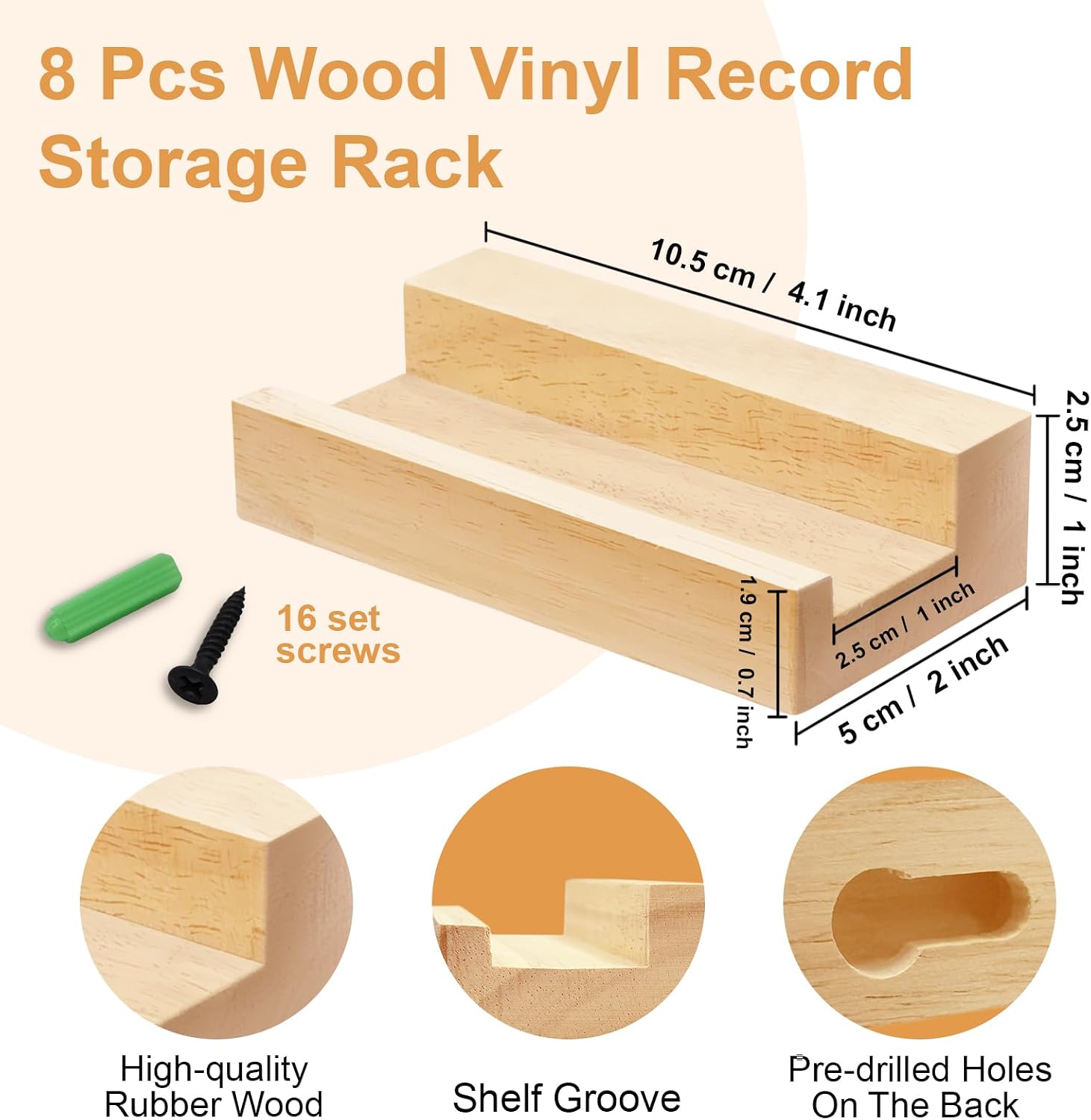 8PCS Vinyl Record Shelf Wall Mount Album Record Holder Wall Wooden Floating Shelves Small Wall Record Holder Display Shelf for Bedroom Living Room Home Decor