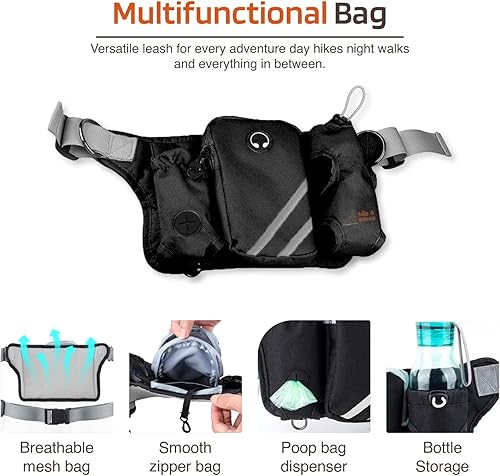 Miniatura 4 de Mila & Winnie Correa para perro manos libres con bolsa de cremallera, cinturón con bolsa de múltiples bolsillos, elástico reflectante con cinturón