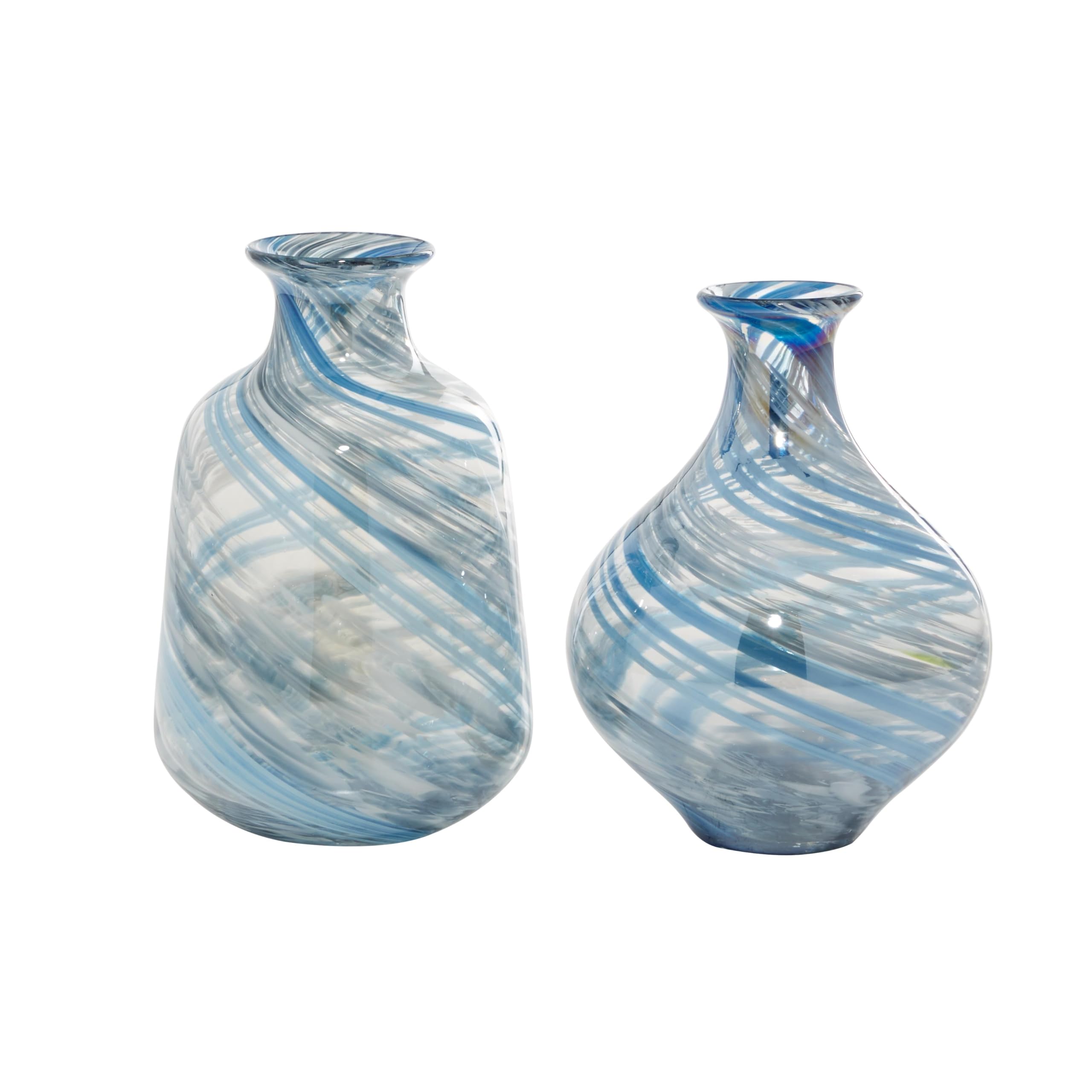 Deco 79 Glass Handmade Blown Vase, Set of 2 7" W, 10" H, Blue