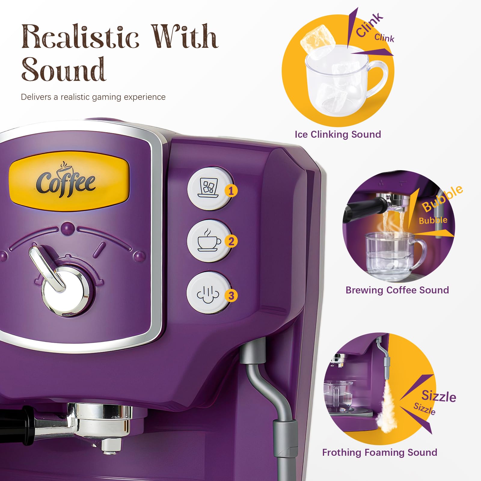 Machine à Café pour Enfants avec Son & Lumière & Fonction Eau & Desserts Imités - Jouet de Jeu de Rôle - Cadeau d'anniversaire pour Filles et Garçons à partir de 3 Ans