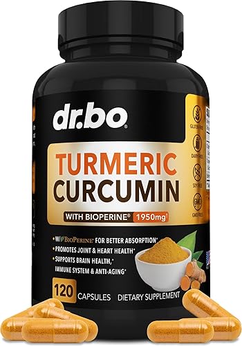 Curcumina de cúrcuma con cápsulas de suplemento BioPerine, suplementos naturales de apoyo articular con 1950 mg de cúrcuma Longa Pure Organic