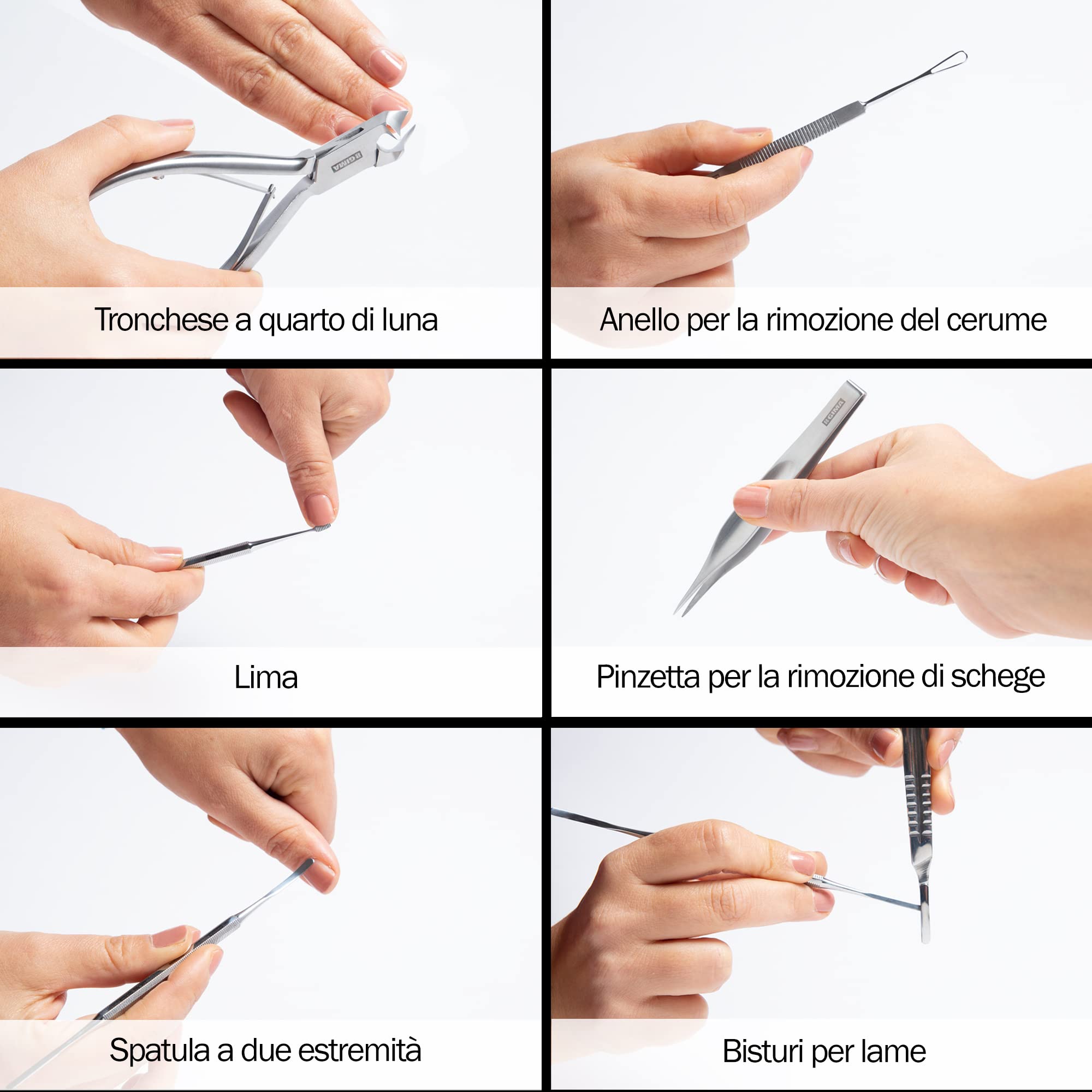 Gima - Zestaw podologiczny do profesjonalnego pedicure i profesjonalnego manicure, 11 narzędzi ze stali nierdzewnej, obudowa ochronna.