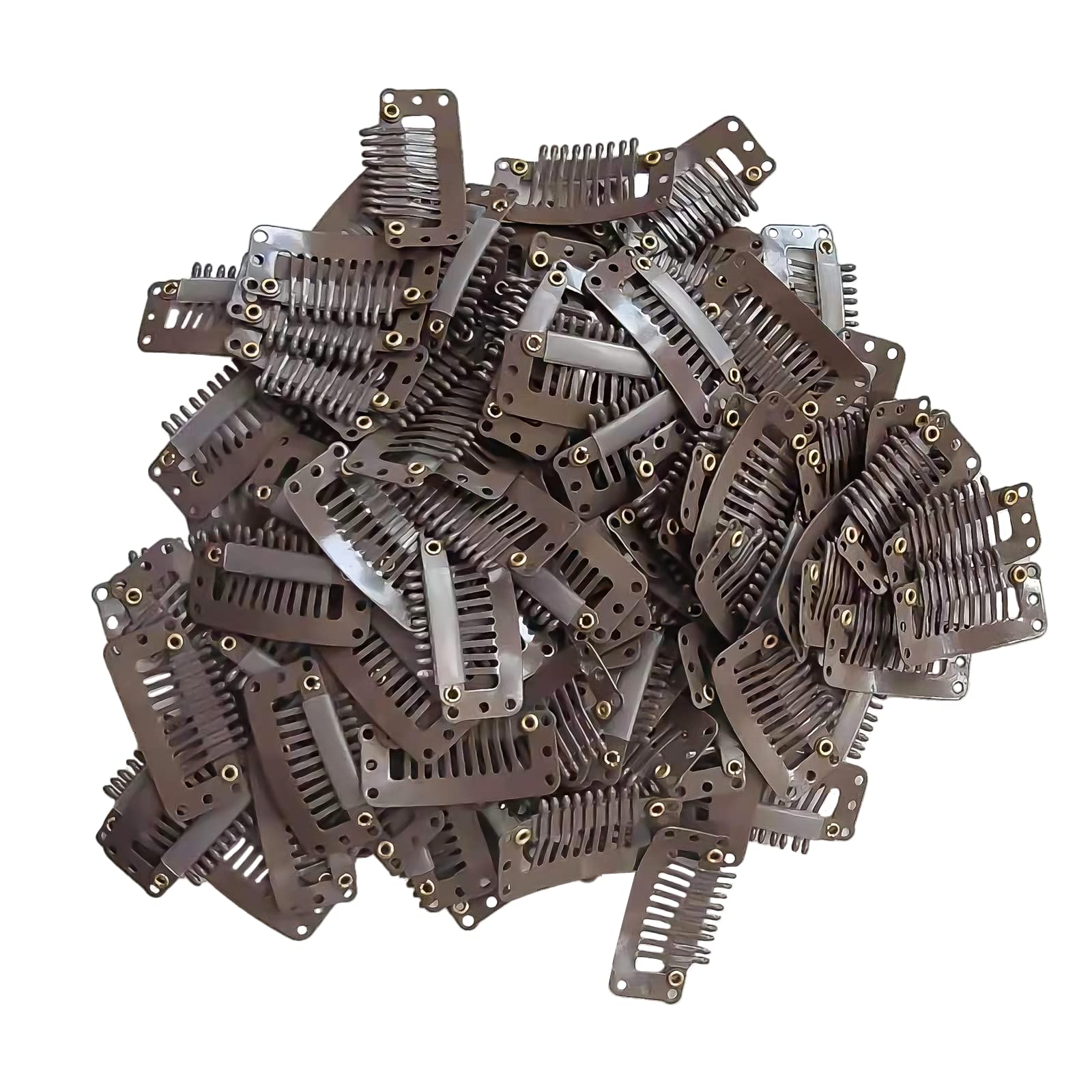 NB 20 Pcs 32mm 9-Teeth Hair Extension Clips With Rubber Silicone Back - Snap Comb Wig Clips for Hairpiece and Wigs Accessories (Brown, 9-Teeth 8 Holes)