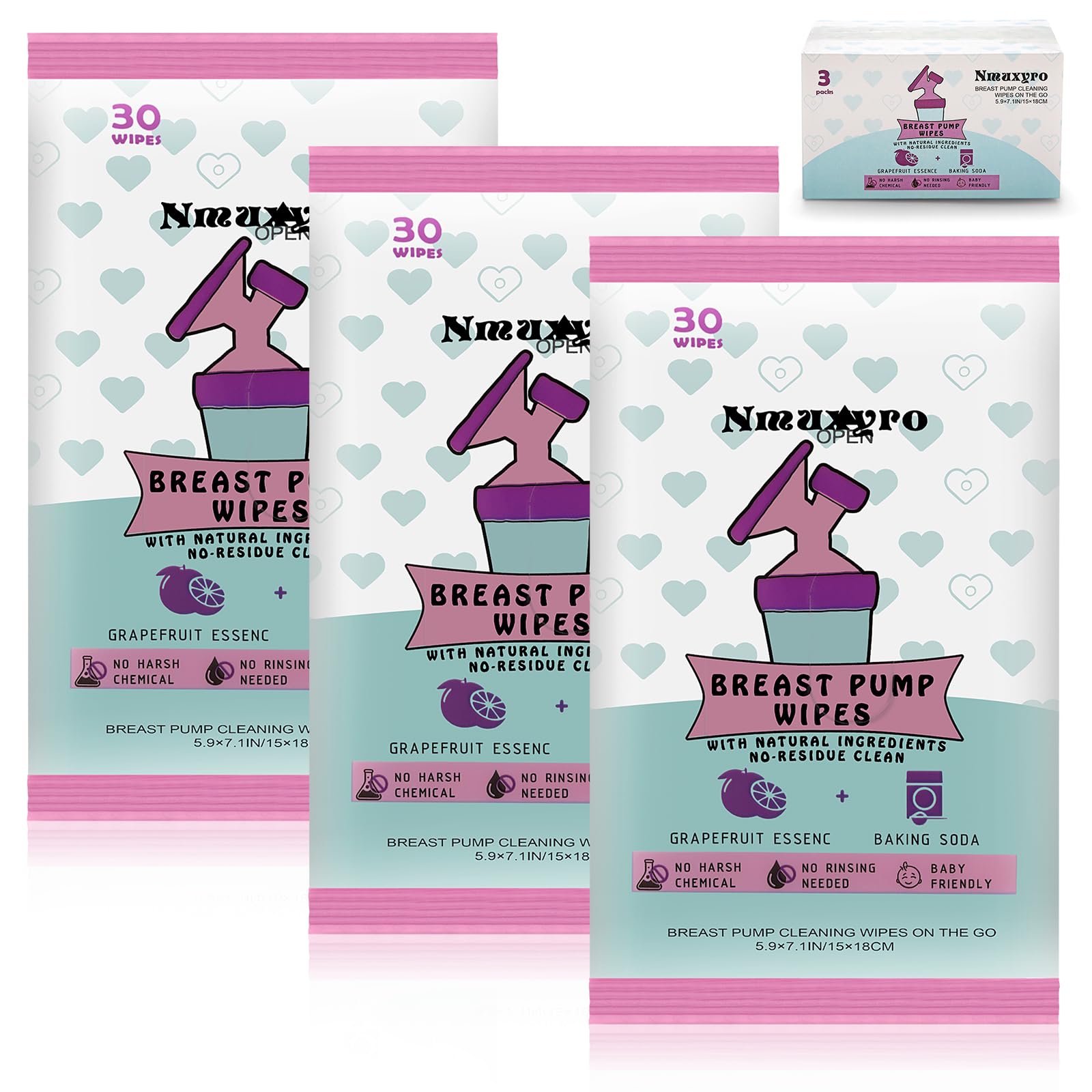 Breast Pump Wipes, 3 Packs Natural Pump Parts Cleaning On The Go, Resealable Manual Pacifier Wipe Quick Clean Breastfeeding Supplies