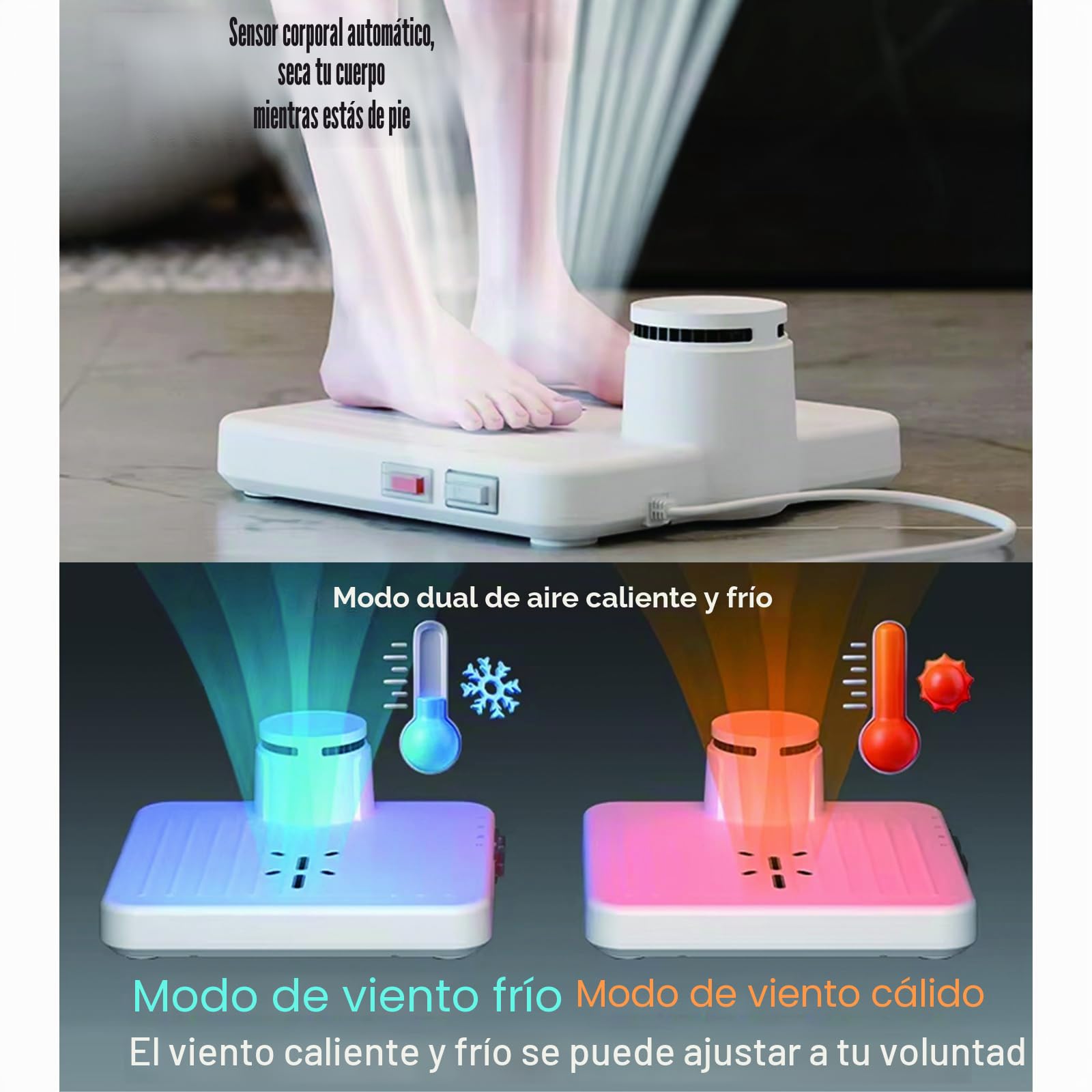 Secador Corporal Eléctrico para Baño, Secador de Cuerpo Completo con Sensor Automático, Salida de Aire Amplia, Secado Rápido en 3 Minutos, Calefacción 800–960W, para Hogar & Hotel