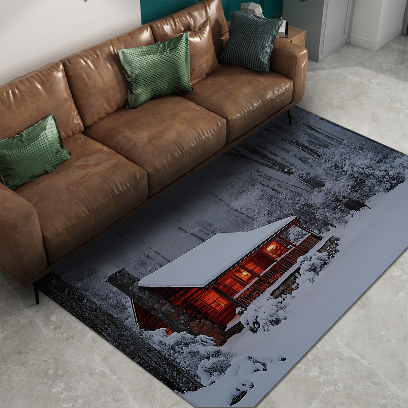 Zimowa kabina 10 cm x 125 cm dekoracyjne dywaniki ciepłe lekkie antypoślizgowy dywanik realistyczny śnieżny malowniczy design duża odporna na szopę dom wiejski mata kuchenna biała