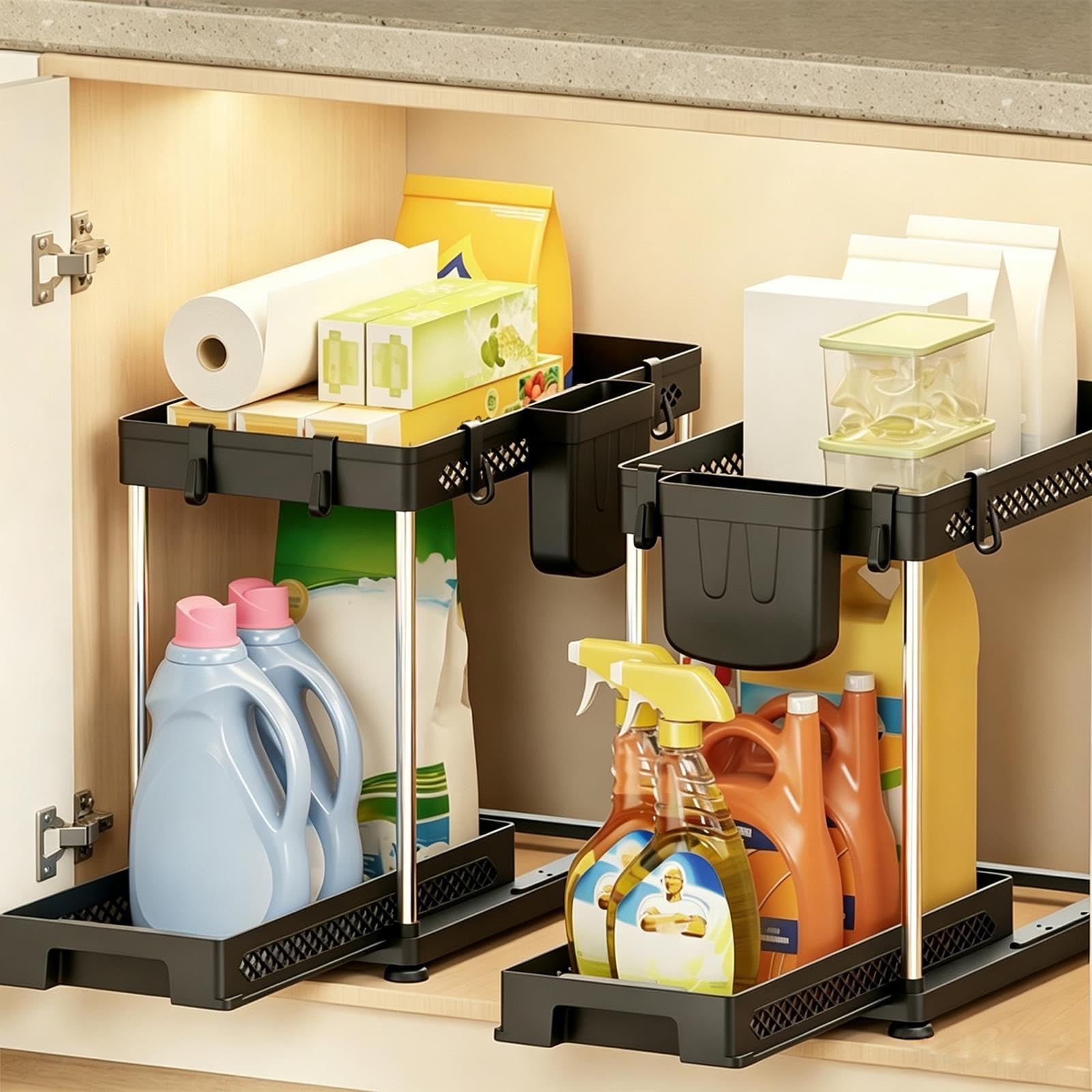 2 Pack Under Sink Organizer Pull Out Drawer
