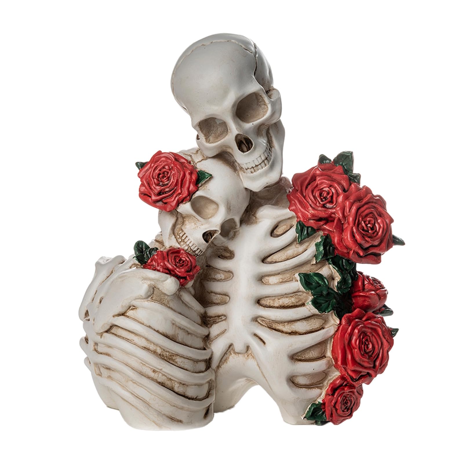 Quoravel Halloween Skeleton Couple Resin Statue, Gothic Love Figurine for Shelf Mantel, Vintage Spooky Table Decor for Home Office Party White