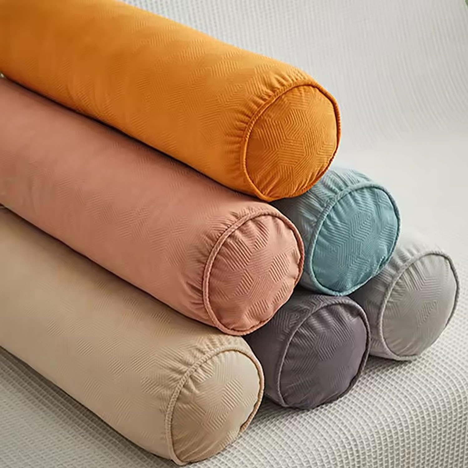 Almohada Cervical Cilíndrica del Cuello, Almohada Lumbar Larga, Cojín Cilíndrico, Almohada de Apoyo, con Funda Extraíble, para Dormir/Hogar/Oficina, Sofá(Beige,20x120cm/7.8x47in)