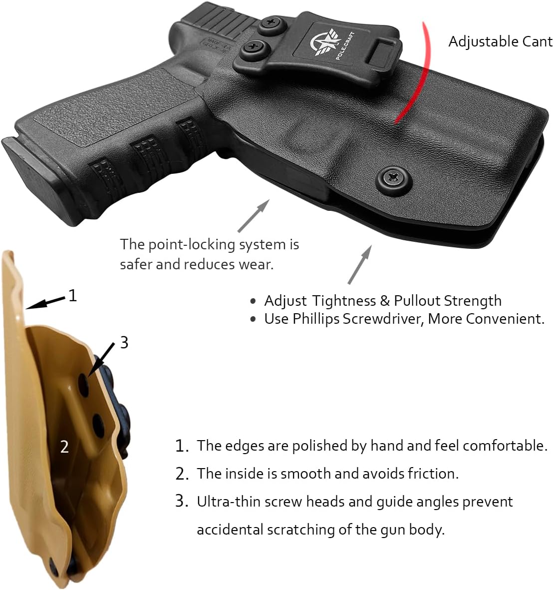 POLE.CRAFT IWB Kydex Holster Optics Cut Fits: Glock 19 MOS 19X 25 44 45 (Gen 1-5) & Glock 23 32 (Gen 3 4) - Glock 17 (Gen 1-5) / Glock 22 Glock 31 (Gen 3-4) Pistol - Inside Waistband Accessories