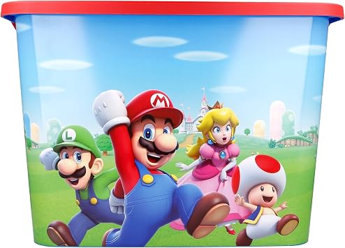 KP Pharma Super Mario Kids Storage Boxes 23L – BPA-Free Plastic, Lightweight & Stackable with Click Lock Lid – Toy Storage Box for Boys and Girls – Keeps Kids Rooms Tidy, 39 x 29 x 27cm (Pack of 3)