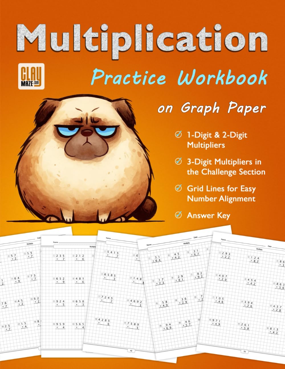 Multiplication Practice Workbook on Graph Paper: Grid Lines for Easy Number Alignment - Examples and Answer Key Included