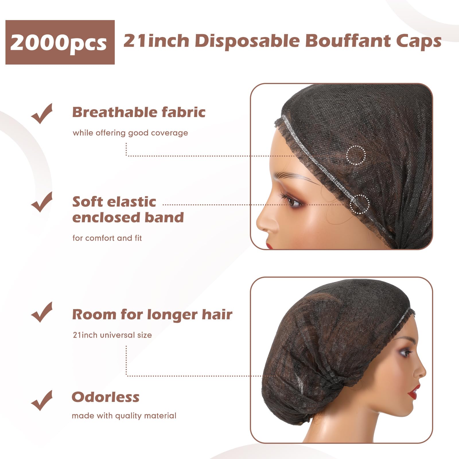 Yahenda 2000 Pcs Disposable Hair Nets Bulk 21 Inch Non Woven Bouffant Caps for Food Service Cooking Medical Salon Spa Beauty
