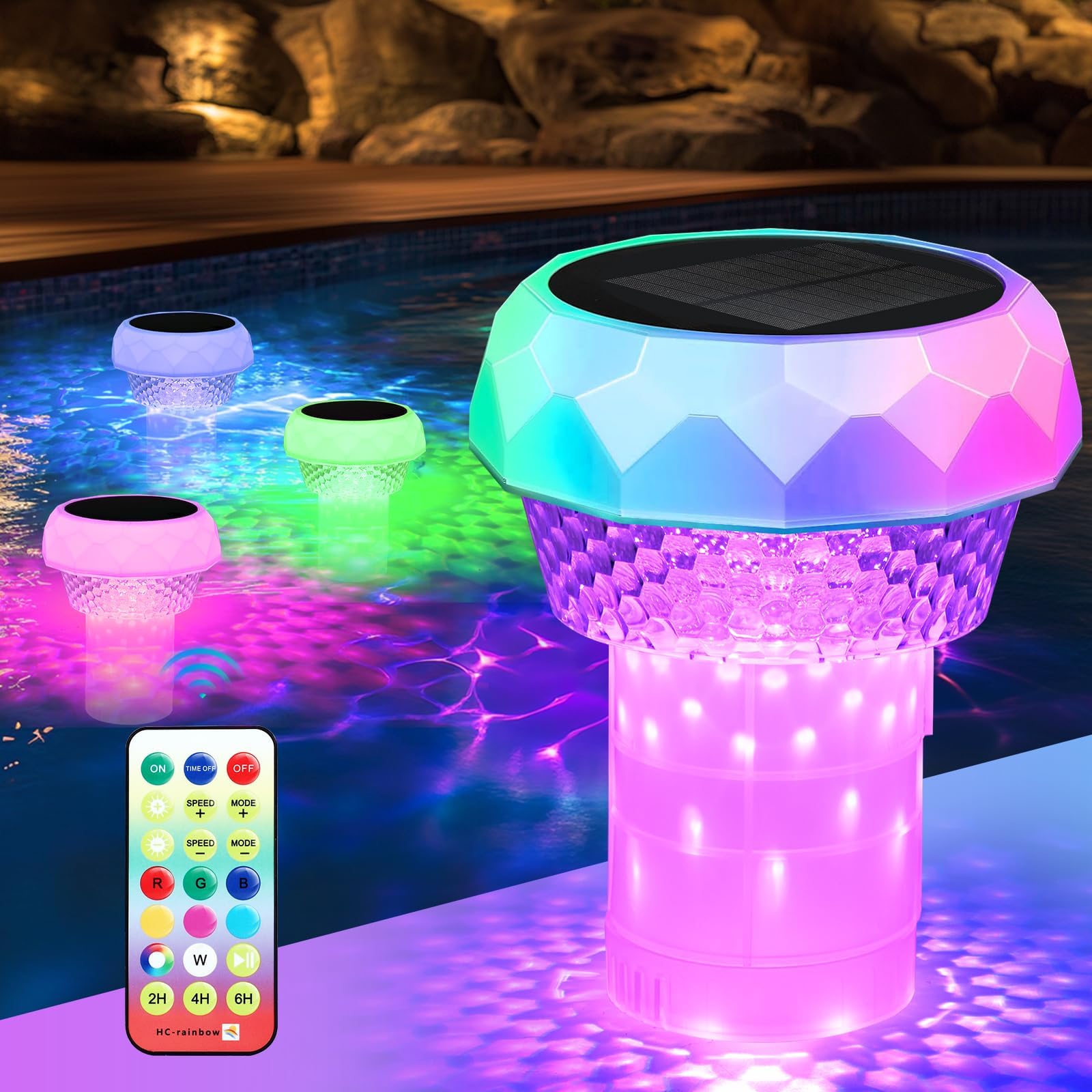 Piscina Flotante Dispensador Cloro Piscina con Luz Solar LED Dispensador Cloro Flotante con Termómetro Desbloqueo Ajustable y Fácil Apertura Flotador Dosificador Dispensador Cloro