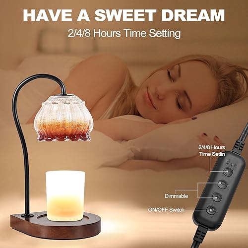 Miniatura 9 de CABRHEART Lámpara calentadora de velas con temporizador, calentador eléctrico regulable de velas, frasco pequeño y grande, portavelas con fragancia