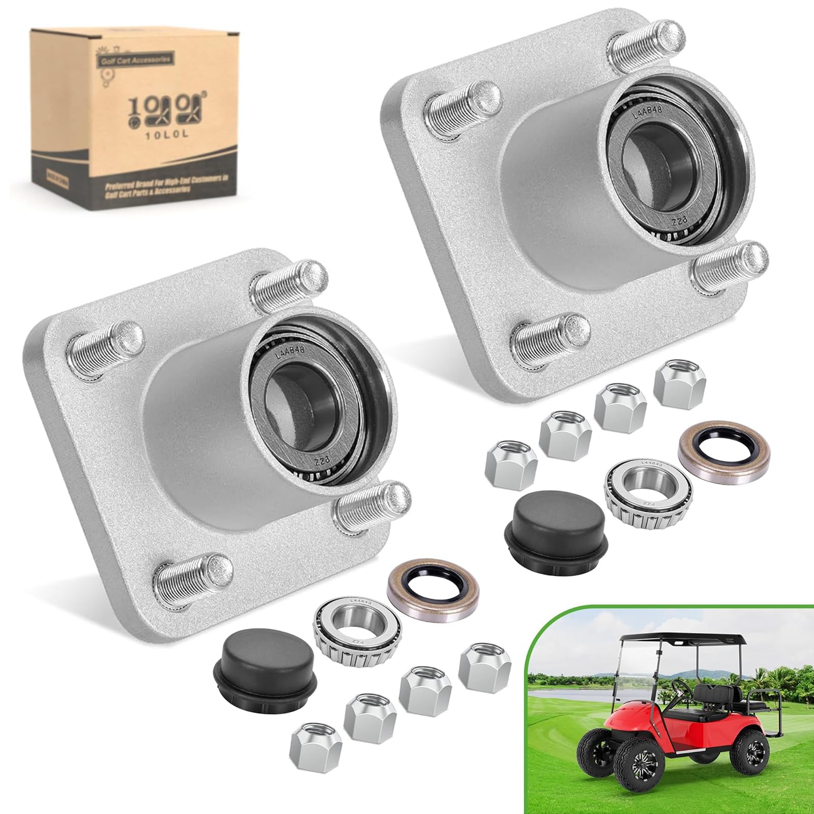 Photo 1 of 10L0L Golf Cart Front Wheel Hub Assembly with Hub Bearing/Oil Seal/Dust Cover for EZGO PDS&TXT/Medalist Gas & Electric 2001.5-2013,Replace OEM# 70895G01,L44643(Pack of 2)