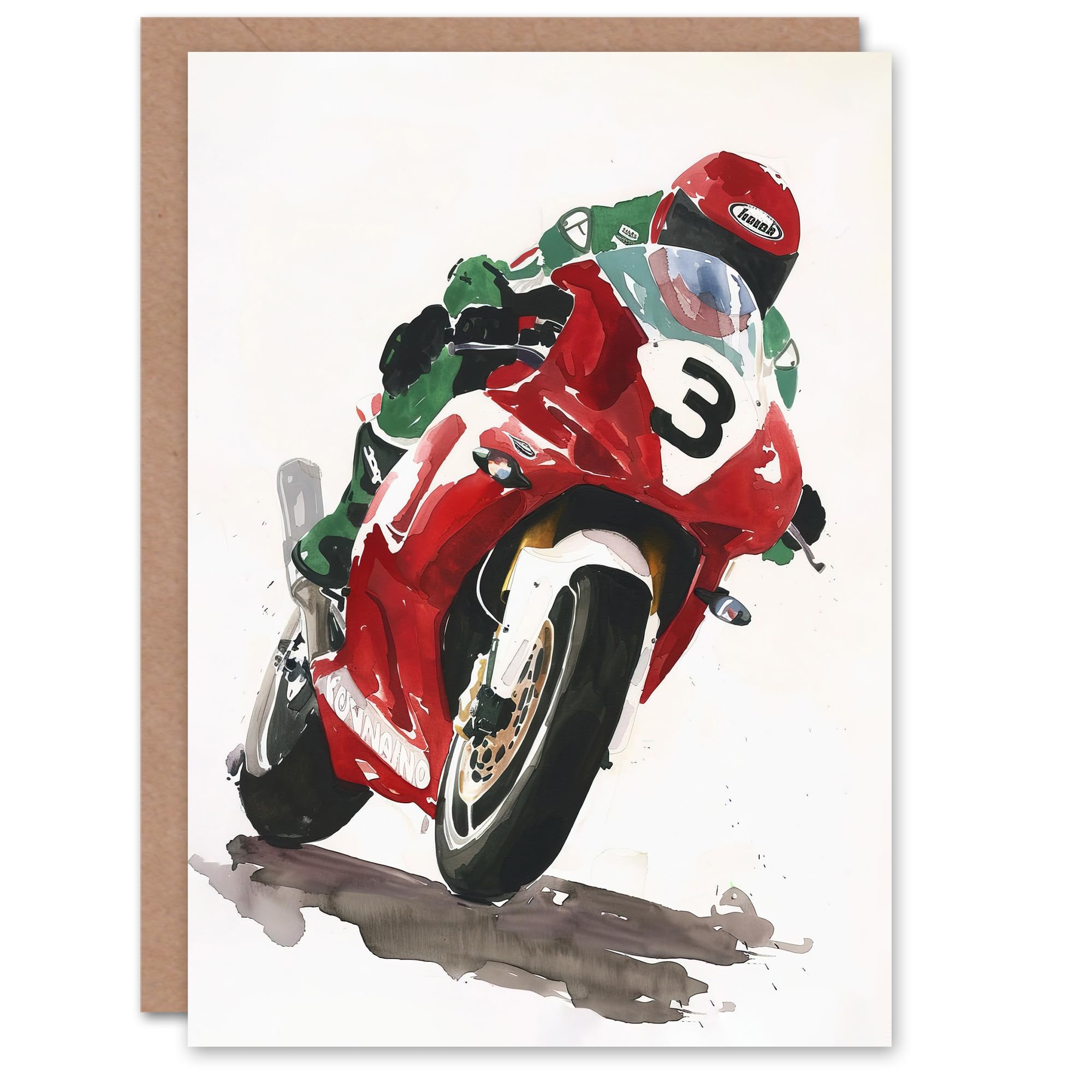Artery8 Greeting Card Abstract Superbike Motorcycle Race Sport Painting For Him Man Birthday Card
