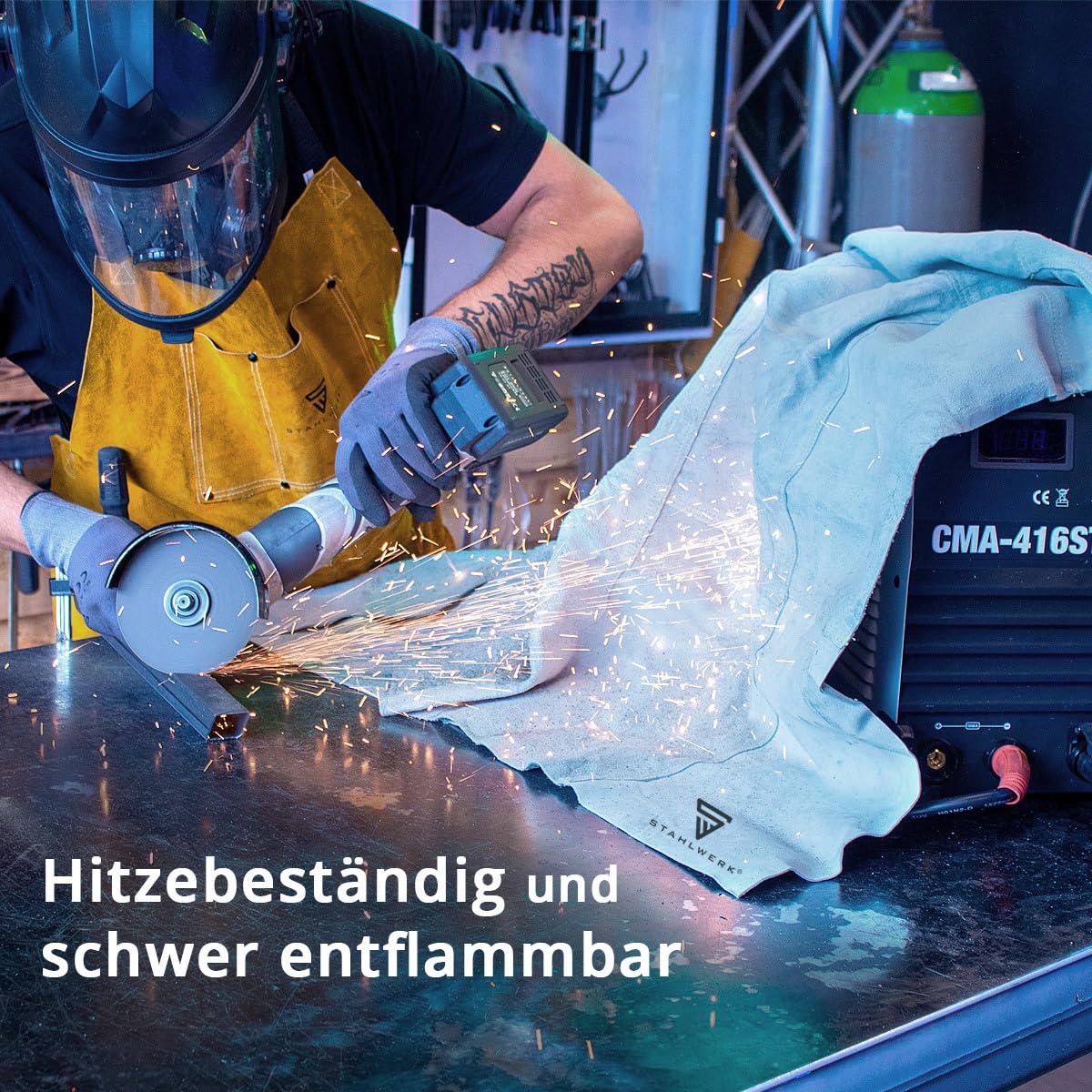 STAHLWERK Schweißerdecke 140 x 200 cm – hochwertige Spritzschutzdecke | Schweißermatte aus robustem Echtleder mit hoher thermischer und mechanischer Belastbarkeit, hochwertig verarbeitet