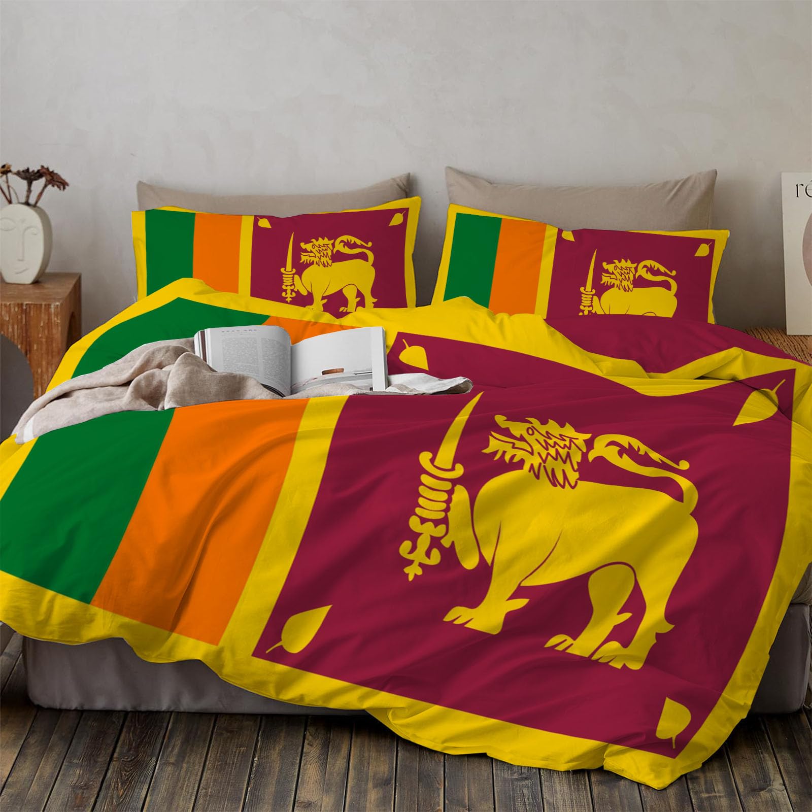 Housse de couette Sri Lanka 200x200 parure lit réversible drapeau national avec taie