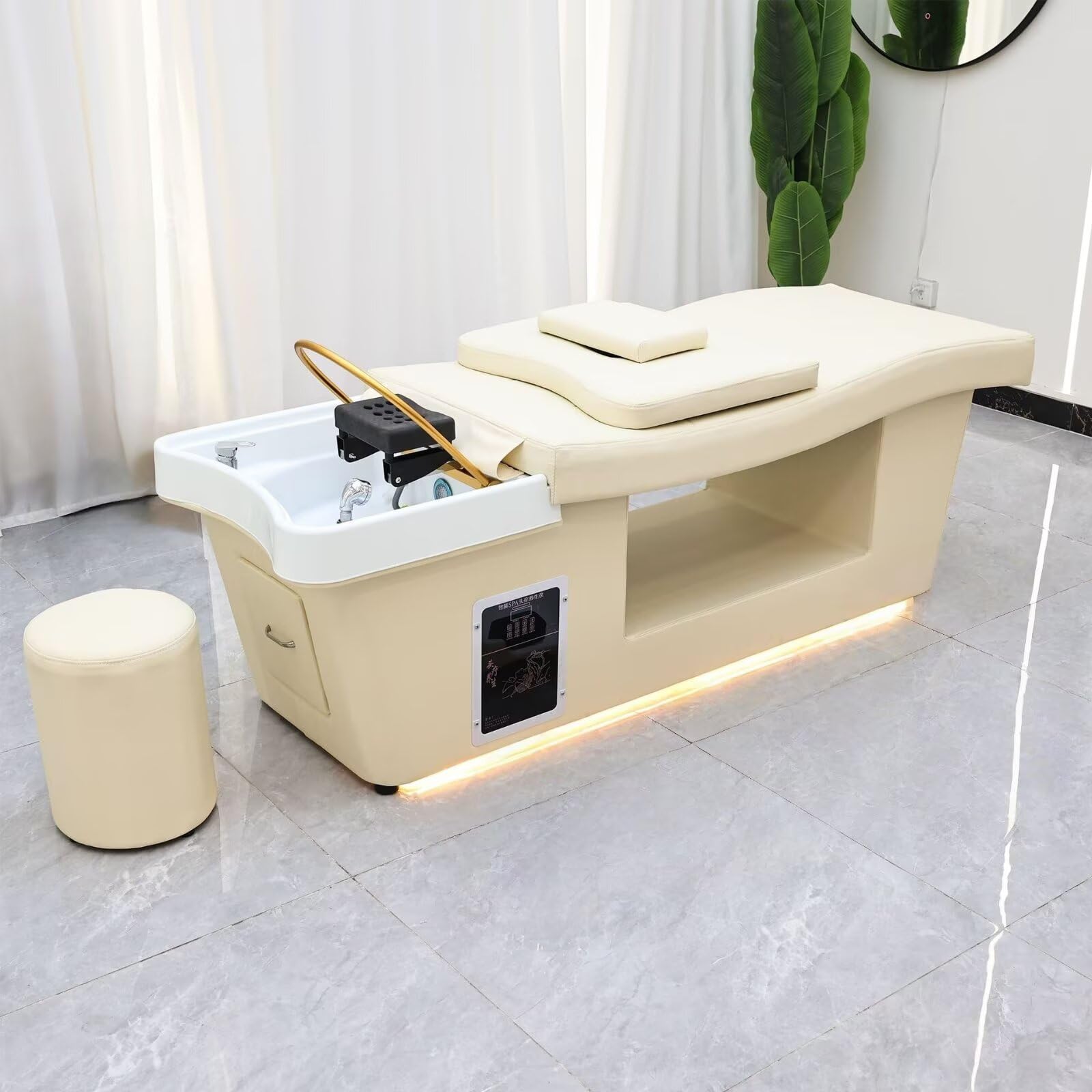 Kopf-SPA-Liege mit LED-Ambientebeleuchtung und Massagefunktion, minimalistisches Design in Beige