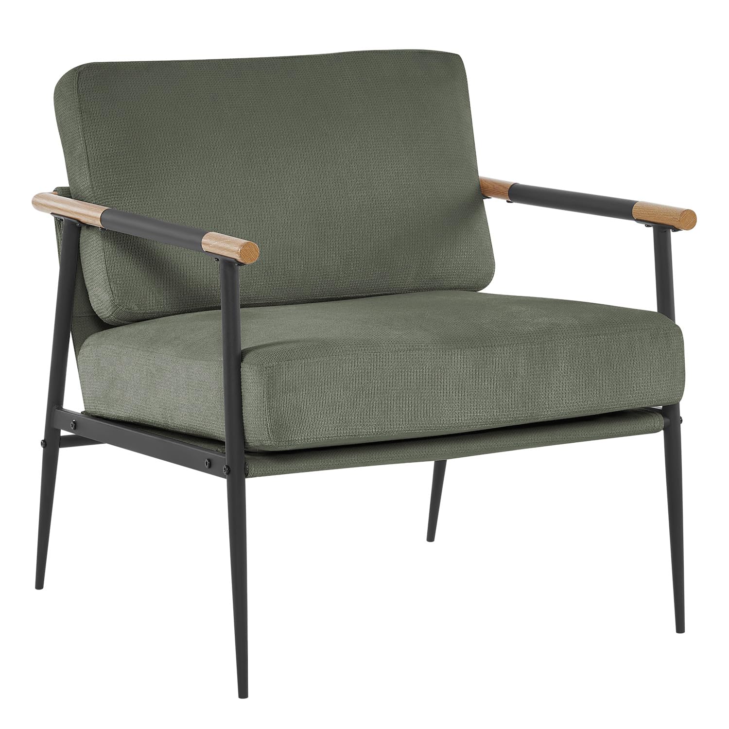 Accent Arm Chair for Living Room, Mid Century Modern Accent Reading Side Chair Upholstered Lounge Chair with Comfy Cushion and Metal Frame for Bedroom, Office (Green)