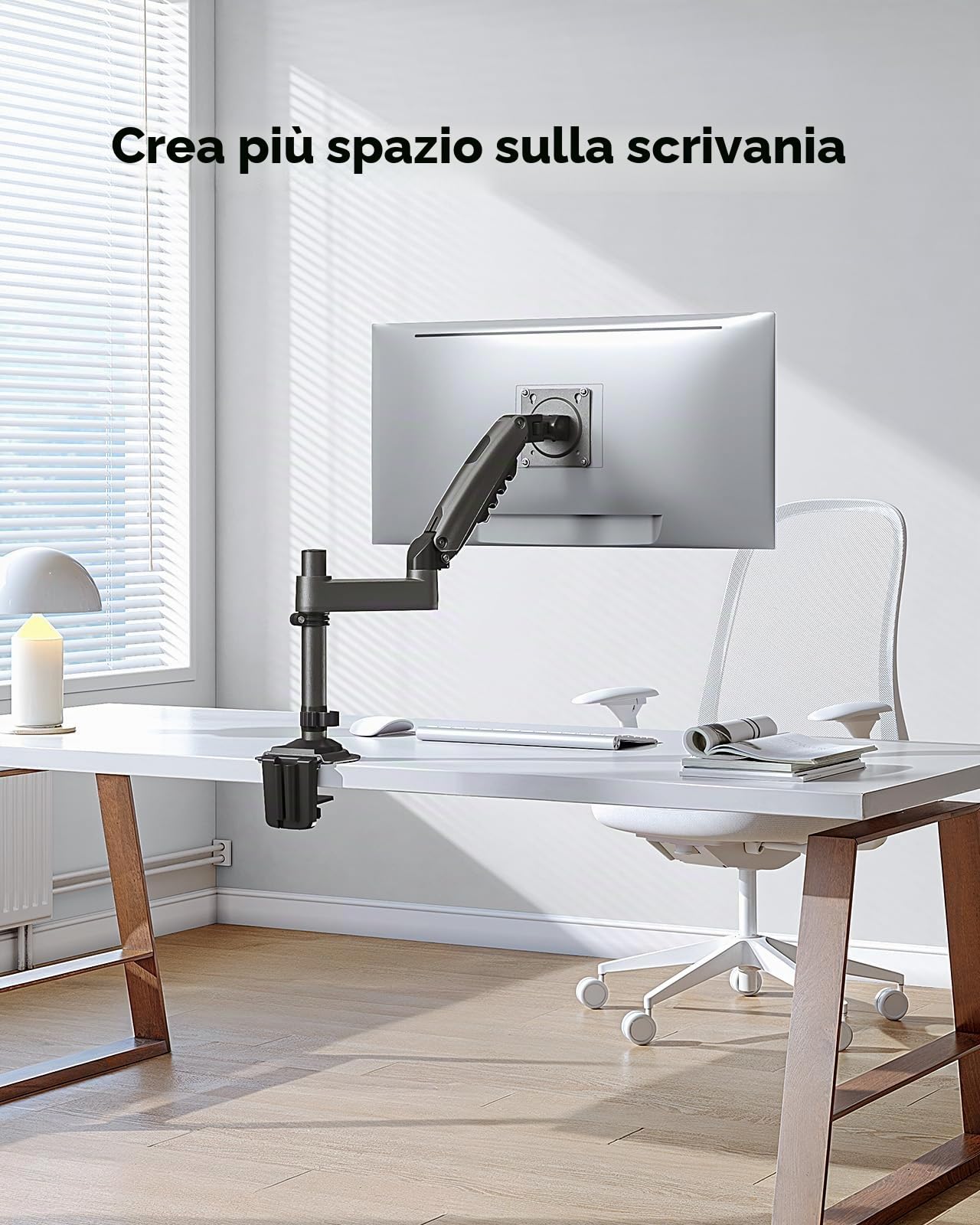 HUANUO Supporto schermo PC per schermo curvo da 13 a 32 pollici, braccio schermo PC regolabile in altezza, rotazione a 360° supporti VESA supporto schermo 75 x 75/100 x 100 mm